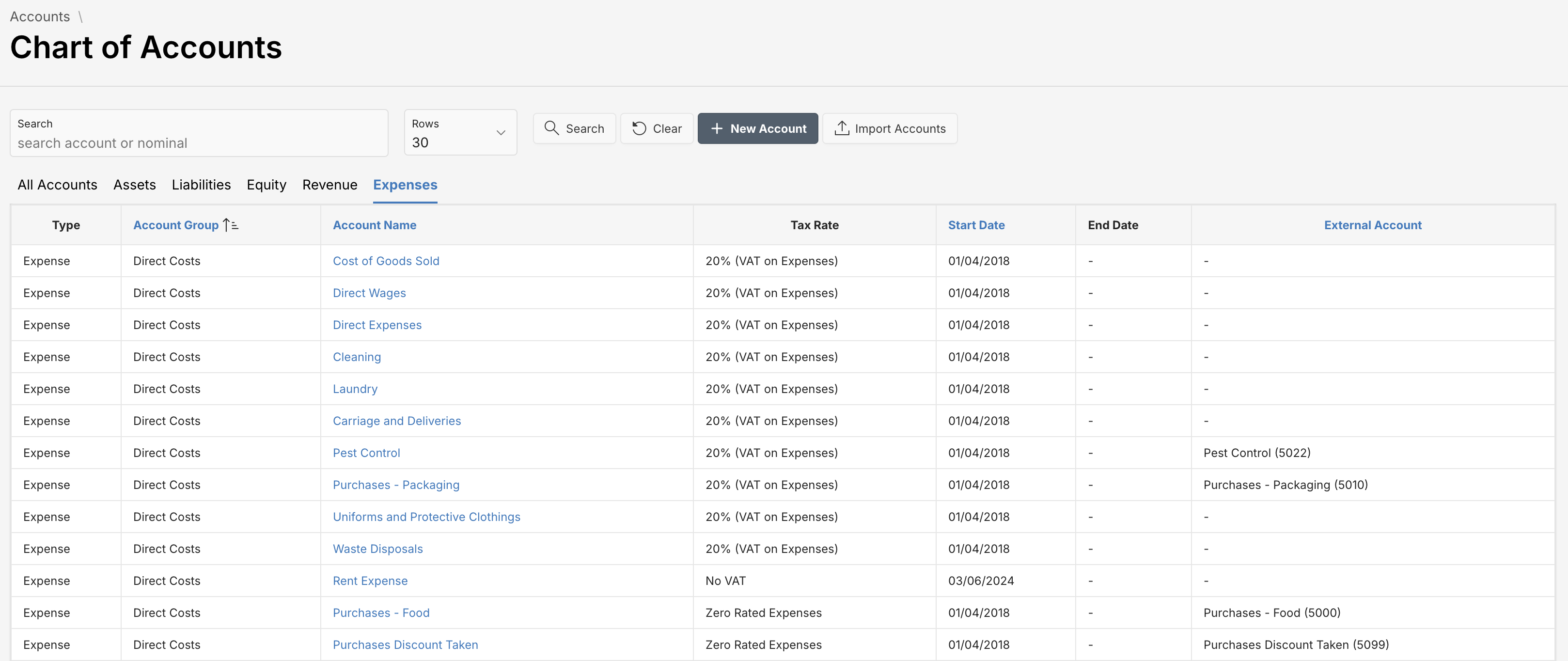 Expense Accounts Filtered