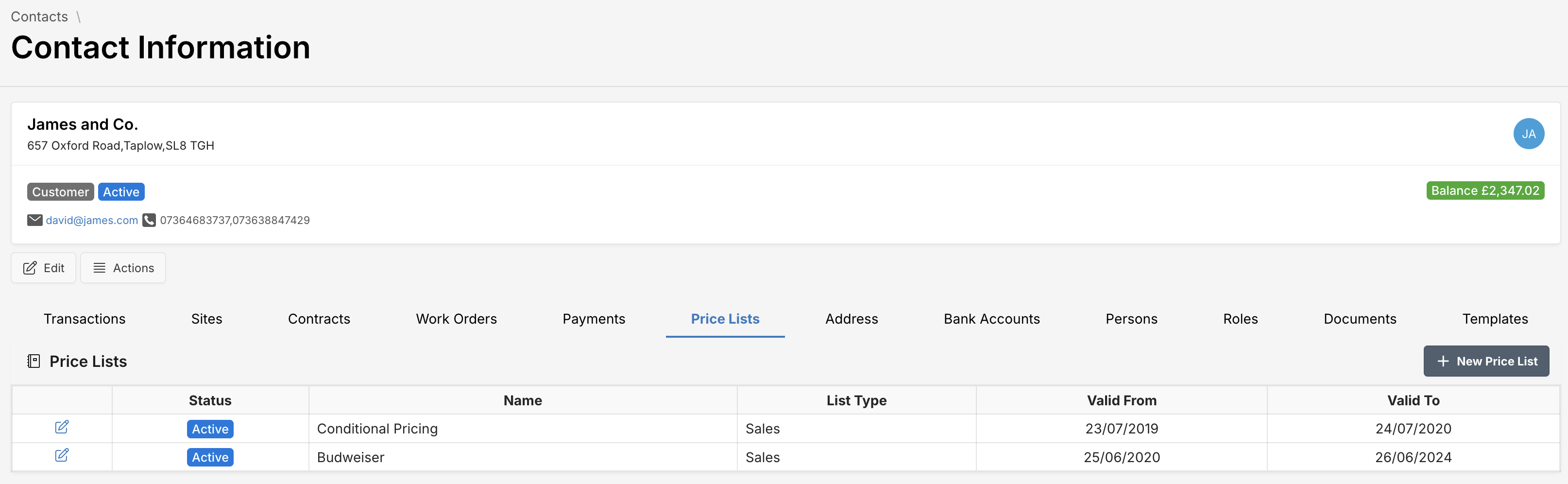 Price Lists