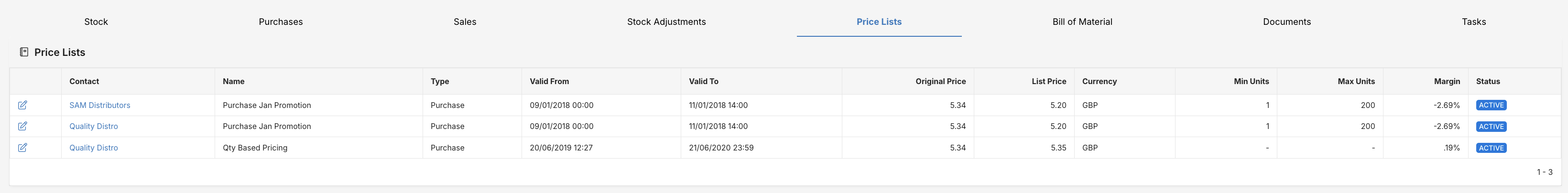 Price Lists