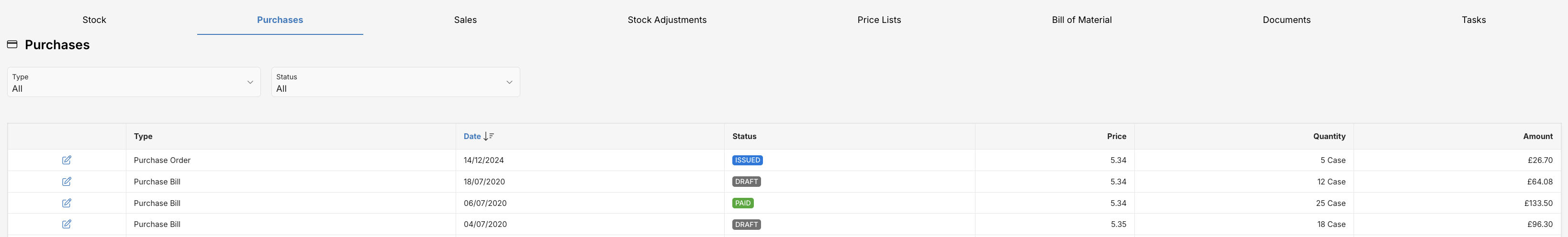 Purchases Tab