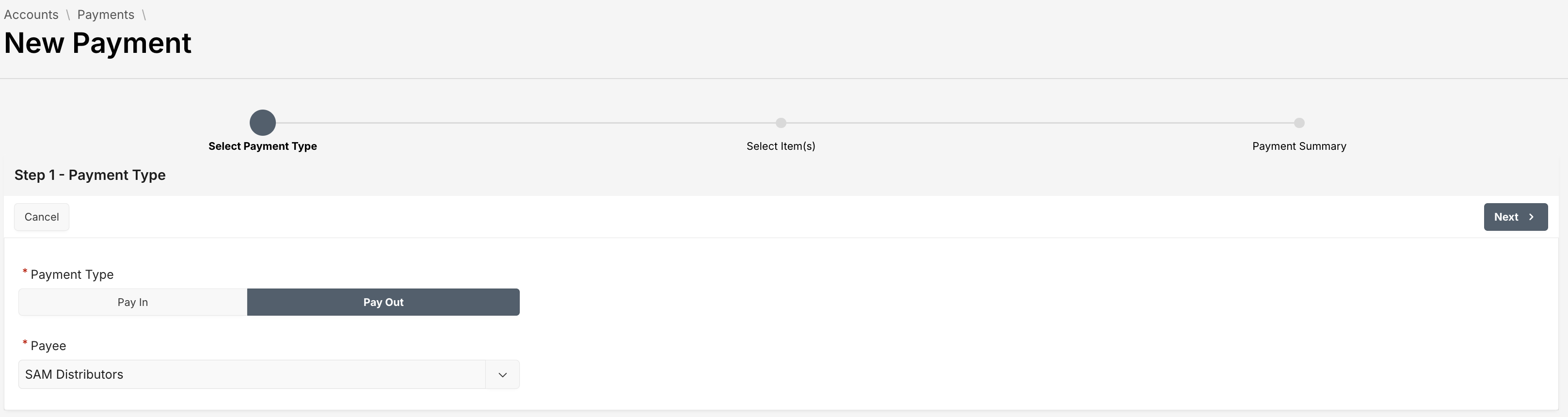 Step 1: Select Payee