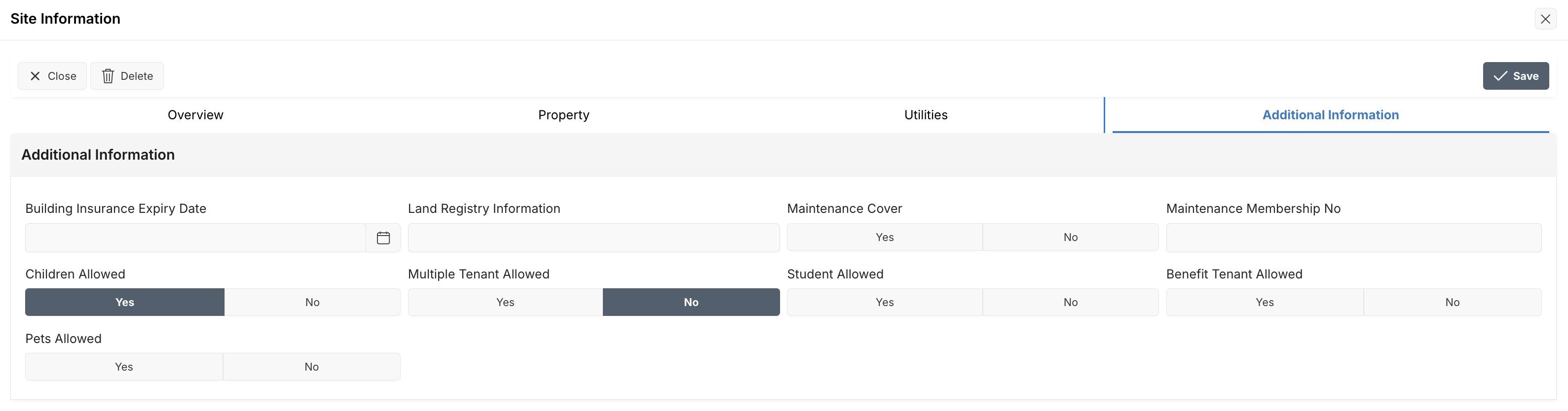 Edit Site - Additional Info