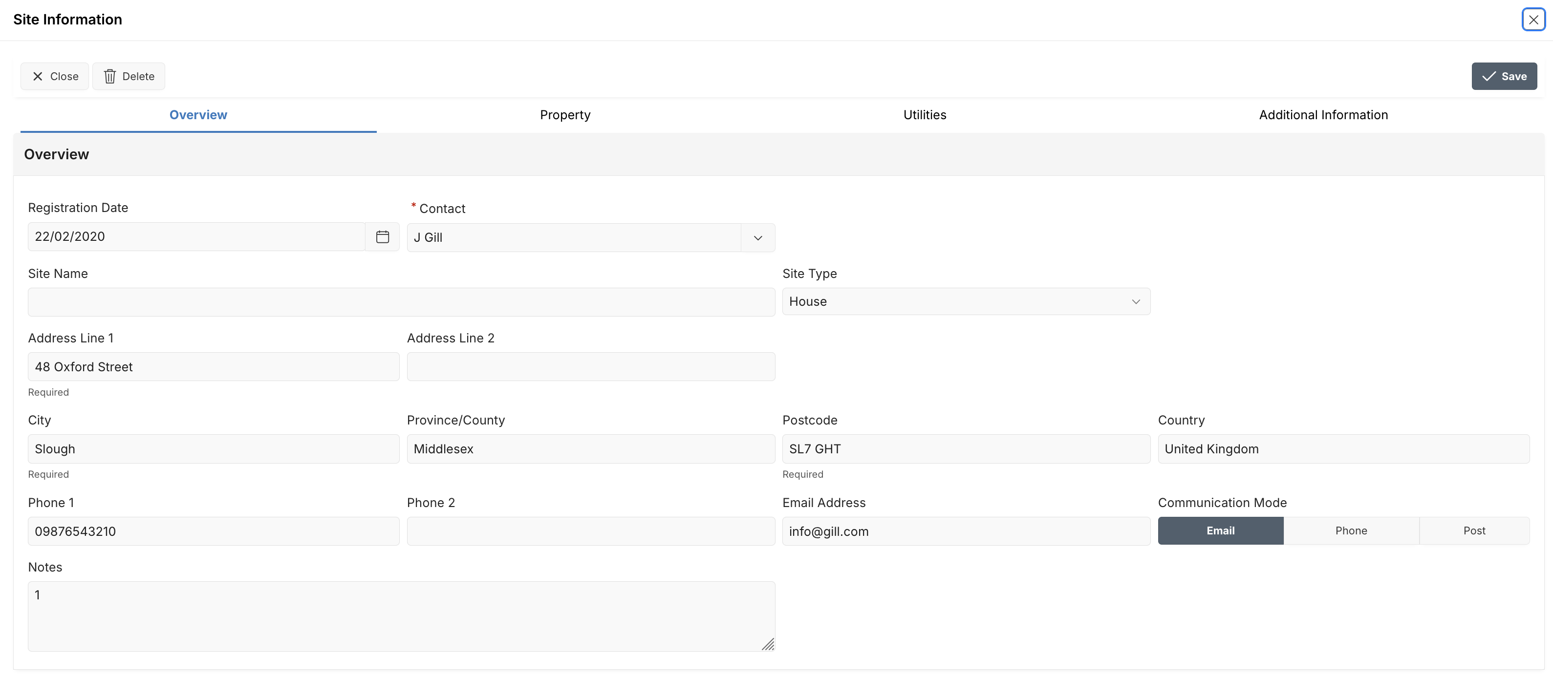 Edit Site - Overview