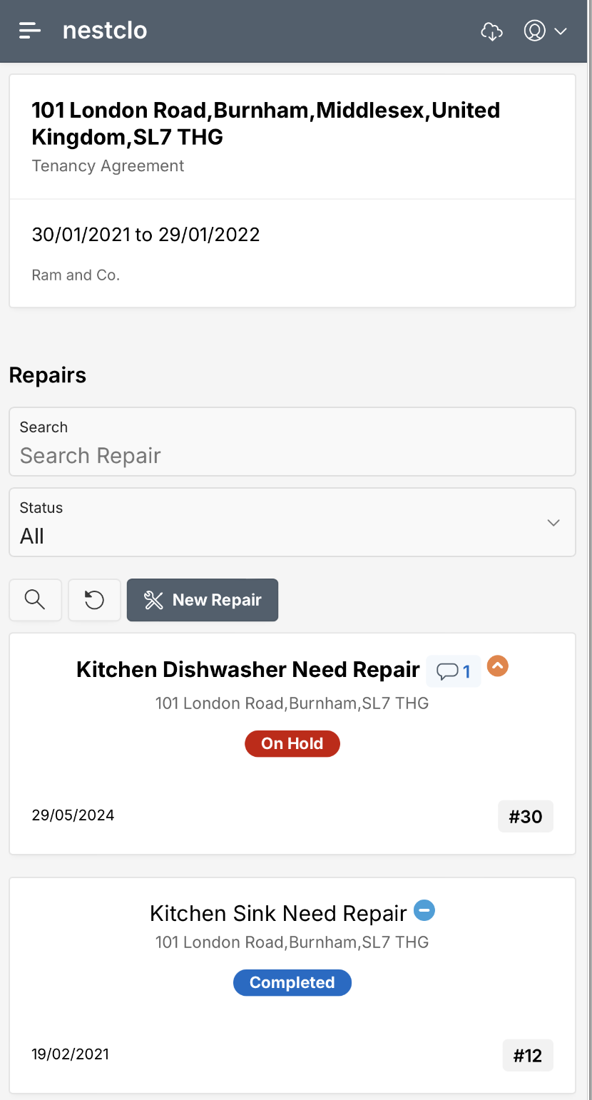 Tenant App Dashboard